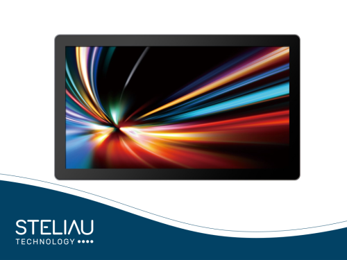 27” modular HMI panel PC with 12th Gen Intel® Core™/Celeron®, fanless design, IP65 front bezel, VESA mount, and wide 9–30V DC input range.