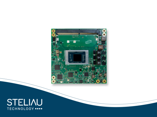Compact COM Express® 3.1 Type 6 module with AMD Ryzen™ AI Embedded P100 series, DDR5 up to 96GB, RDNA™3.5 GPU, and 4K multi-display support.