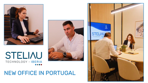Image of new office of Steliau Technology Iberia in Portugal with a couple of co-workers